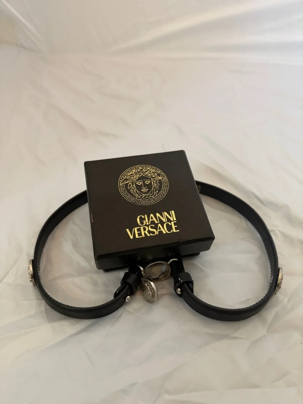 Versace Black Leather Medusa Belt with Silver Medallions